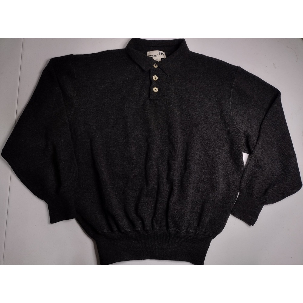I Levrieri Mens Merino Wool Polo Sweater L Charcoal Gray Made in‎ Italy vintage